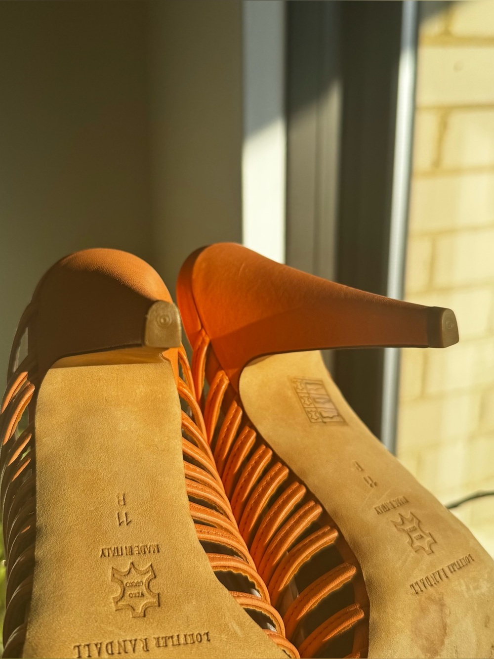 Loeffler Randall Strappy Peep Toe Heels in Peach/Orange Size 11 - Picture 6 of 6
